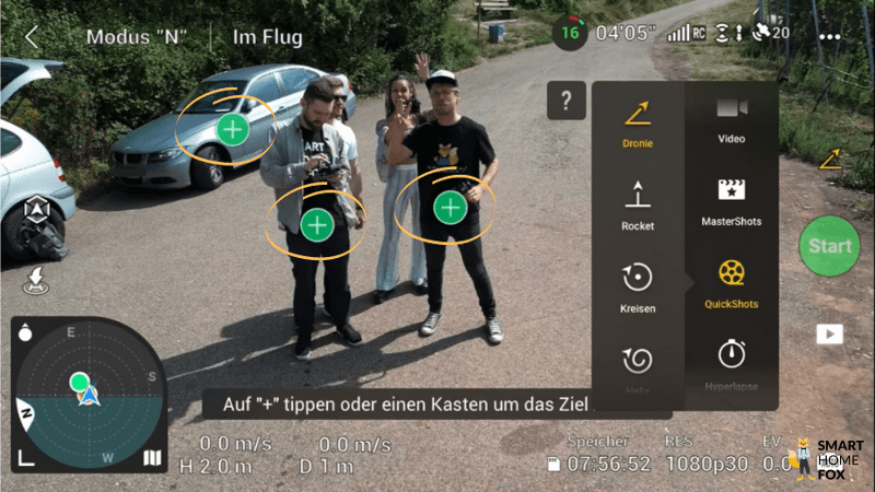 Personen und Ziele werden von der DJI Mini 3 Pro als Zielobjekte für Quickshots erkannt.